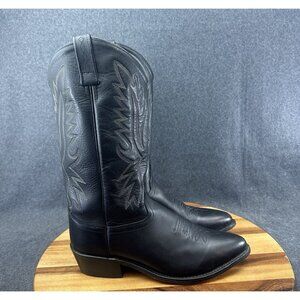 Old West Cowboy Boots Mens 10D Black Leather Stitch Narrow Round Toe OW2010